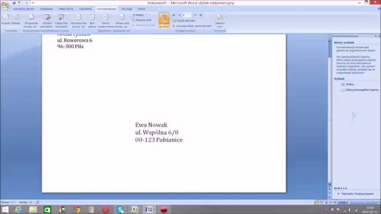 Drukowanie adresu na kopercie w Wordzie krok po kroku