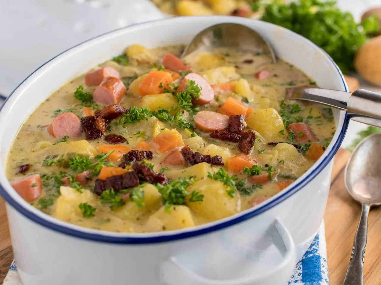 tradycyjna zupa ziemniaczana z boczkiem i koperkiem