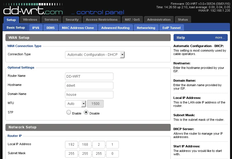 panel administracyjny routera