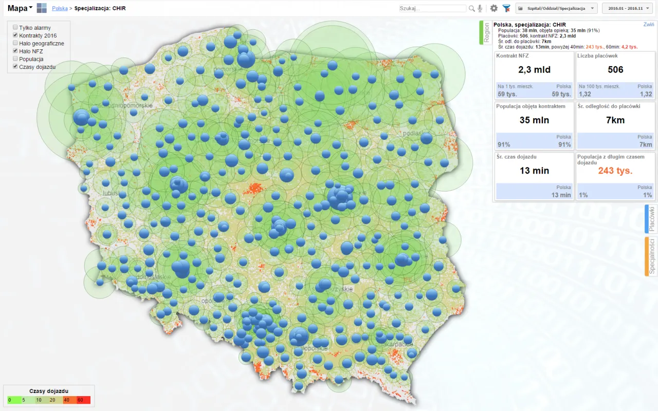 Pacjent szukający pomocy medycznej, mapa plac&oacute;wek NFZ