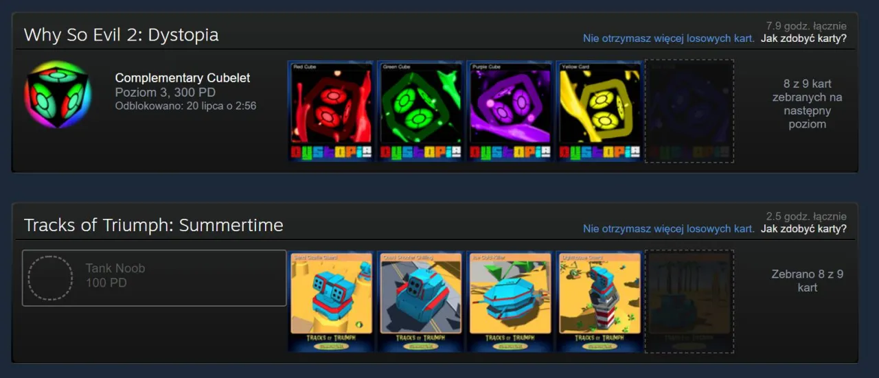Steam karty kolekcjonerskie i odznaki przykład