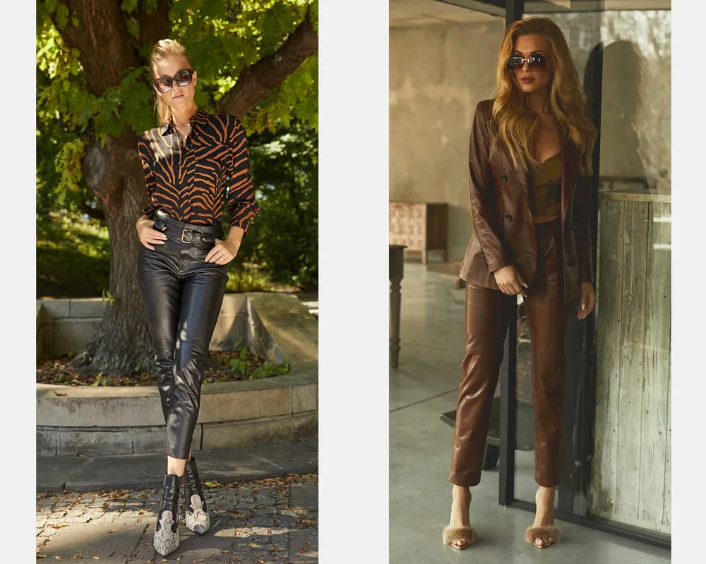 Skórzane spodnie botki rockowe stylizacje