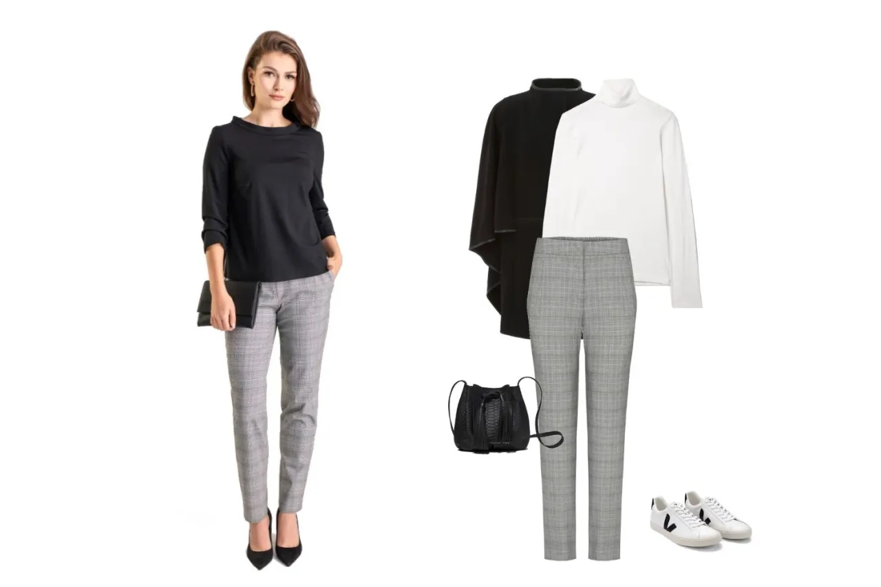 stylizacje damskie szare spodnie różne okazje