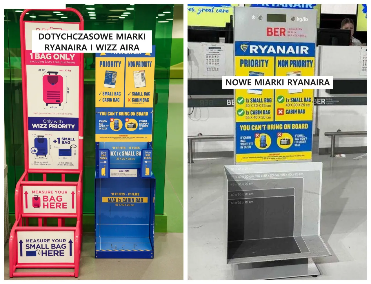 Ryanair kosz pomiarowy bagażu sizer