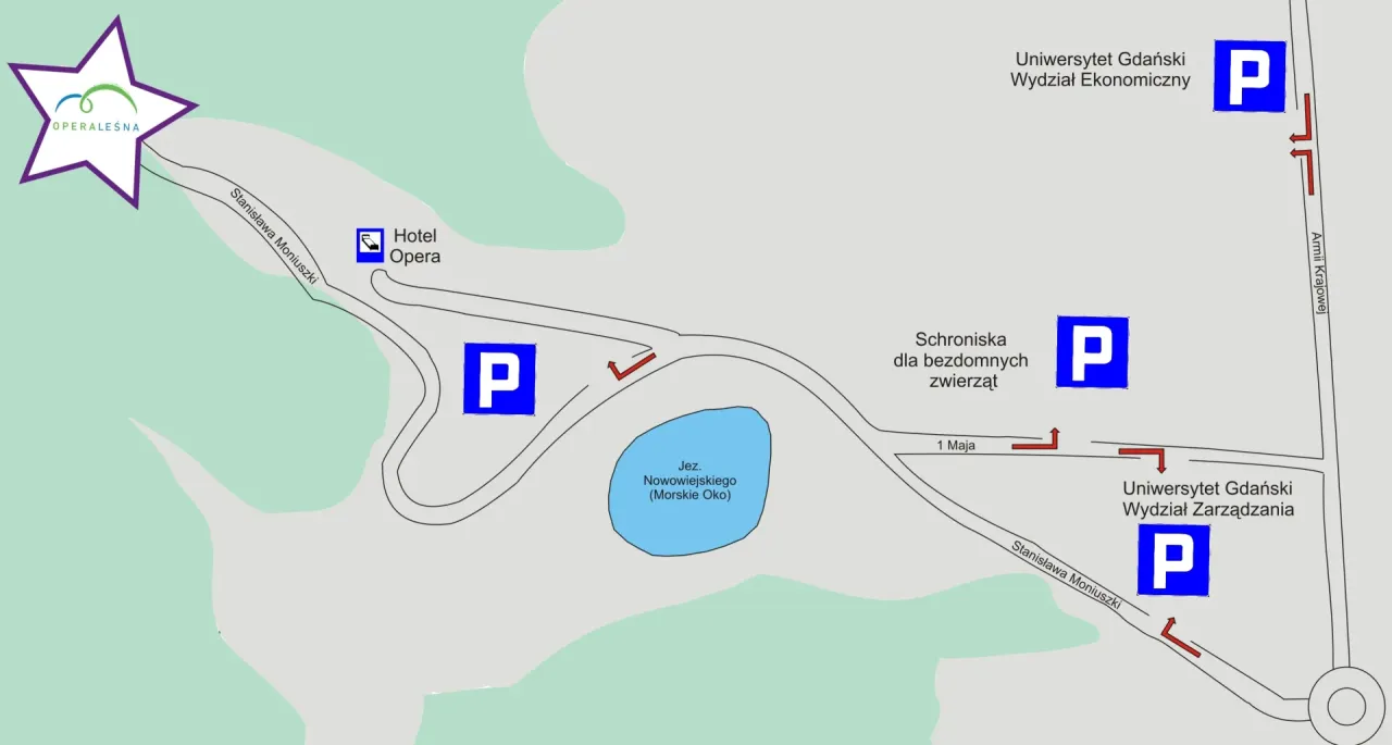Opera Leśna Sopot parking mapa