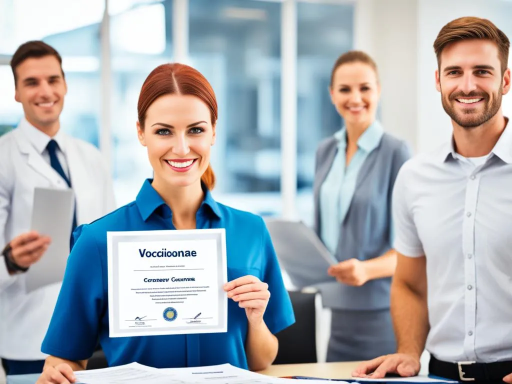 Ludzie zadowoleni z pracy w różnych zawodach po kursach zawodowych