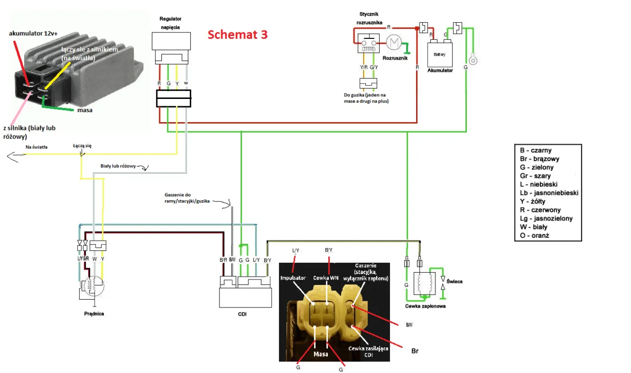 schemat podłączenia zewnętrznego regulatora napięcia alternatora