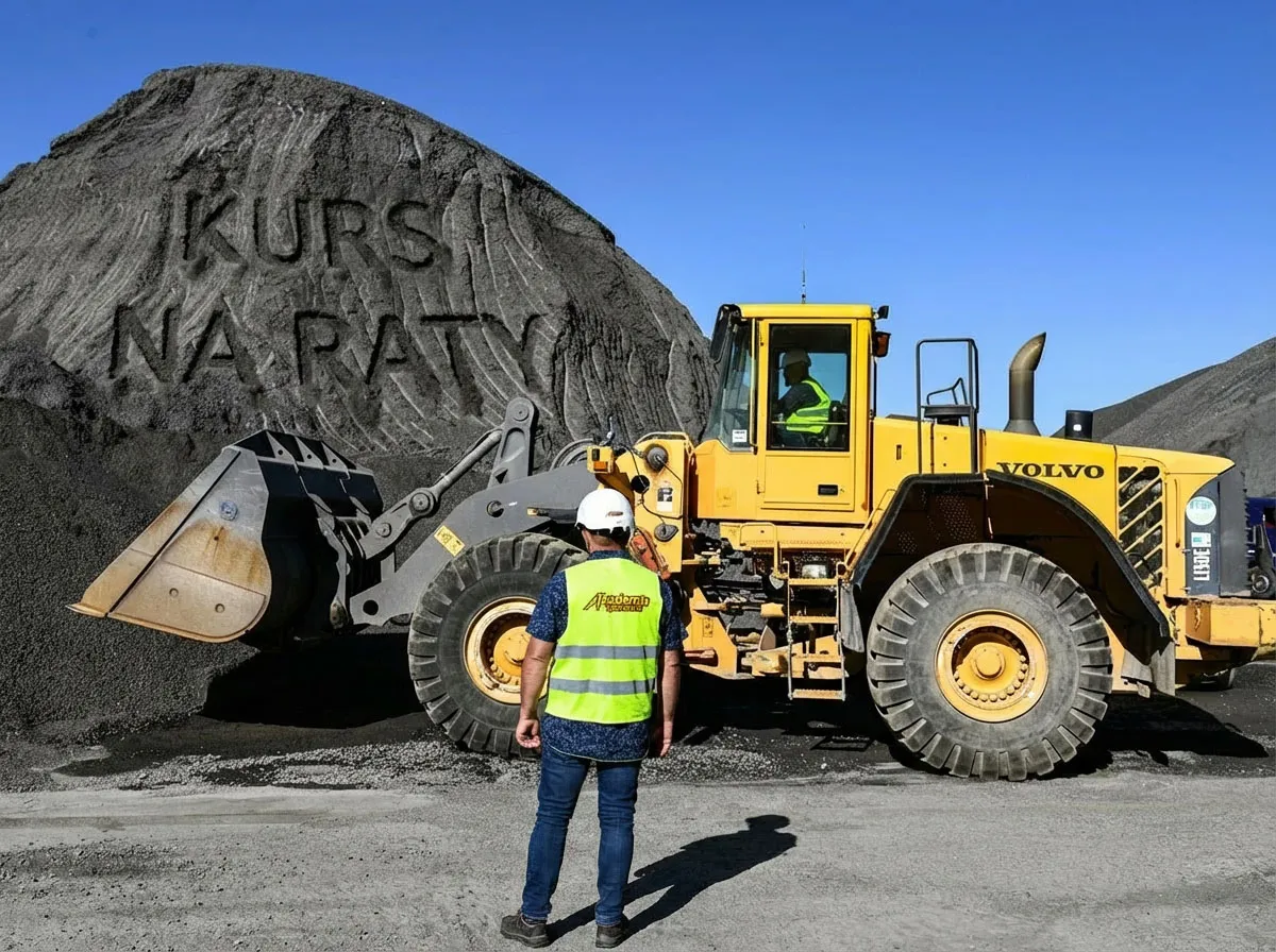 Na hałdzie kruszywa widoczny napis 
