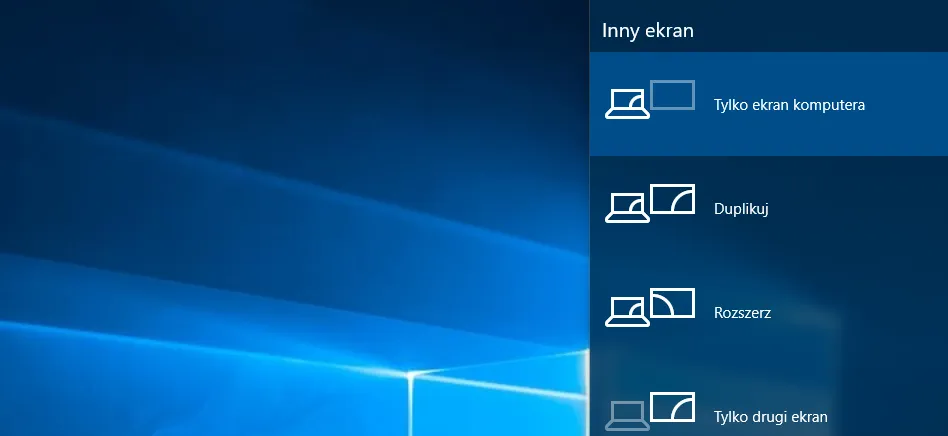 Ustawienia wyświetlania Windows 10 Win P