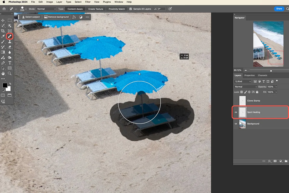 Photoshop Clone Stamp vs Healing Brush interface