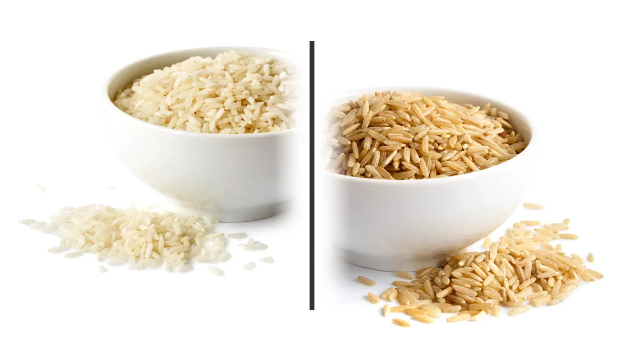 surowy ryż brązowy i biały porównanie