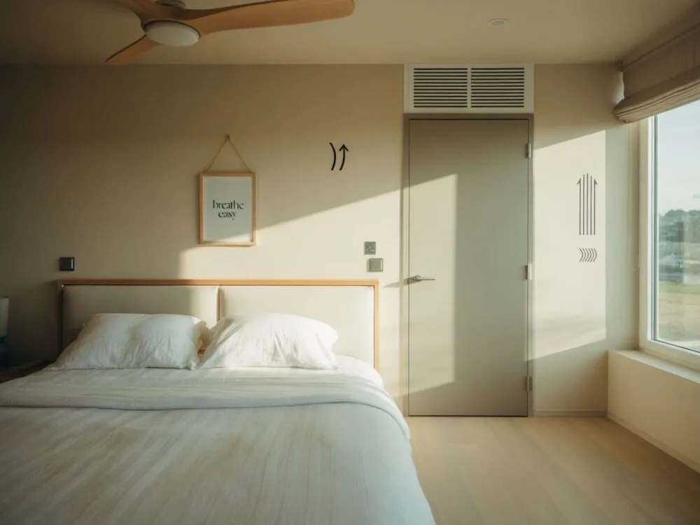 otwarte okno i wentylator w pokoju po malowaniu