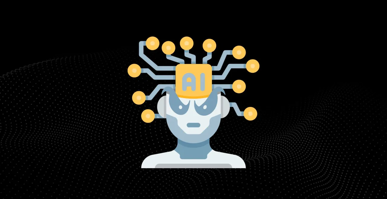 Stylizowana głowa robota z napisem 