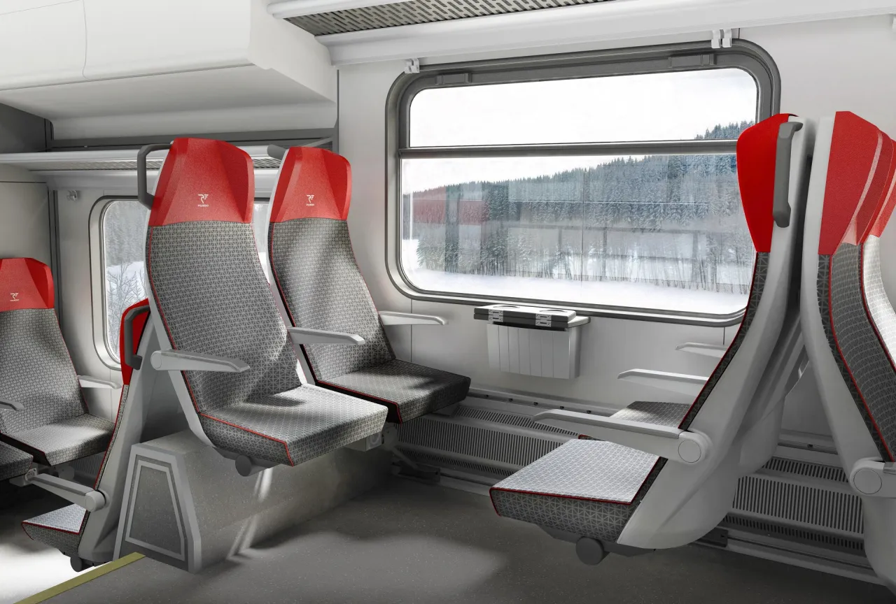 wnętrze pociągu POLREGIO komfort