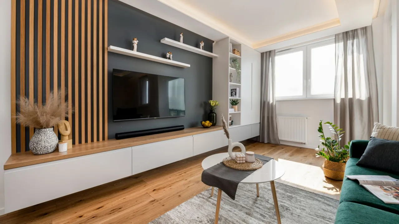 inspiracje lamele ścienne salon