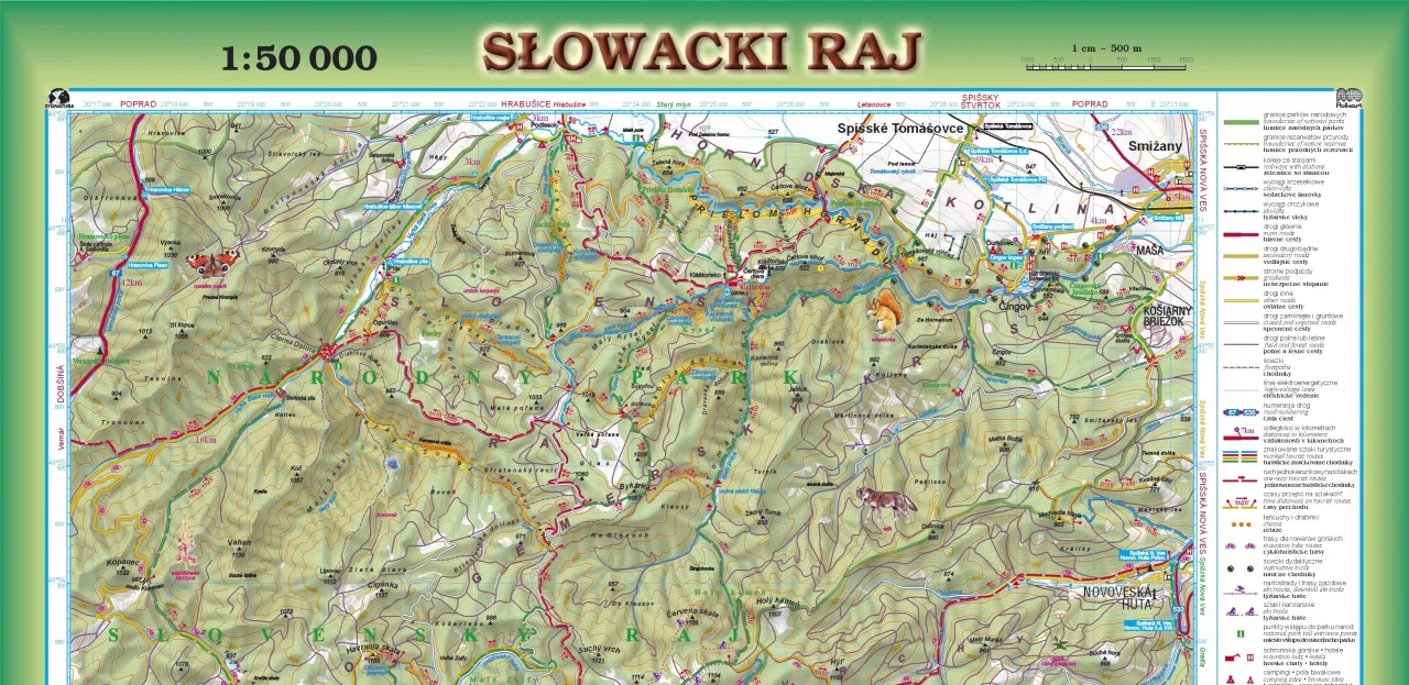 Słowacki Raj mapa szlak&oacute;w i atrakcje