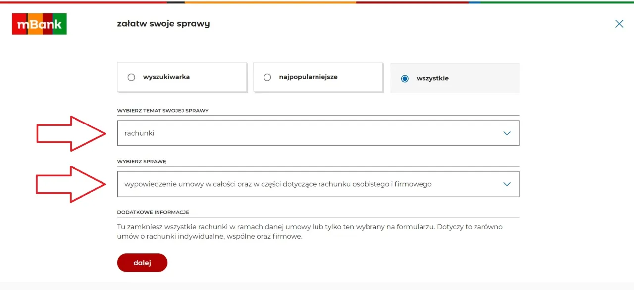 Formularz mBank: wybierz 