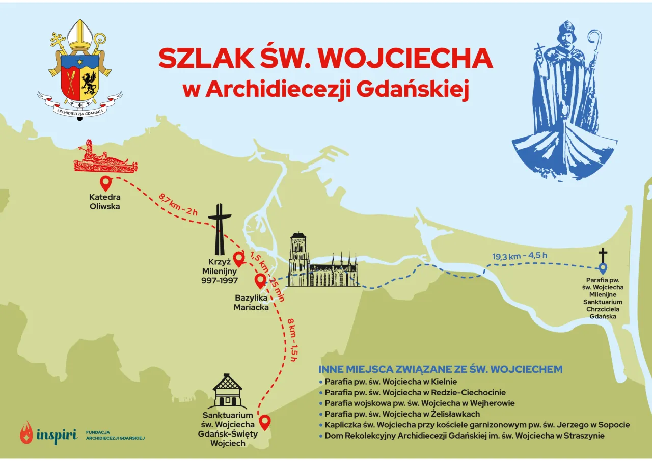 Mapa patronat&oacute;w Świętego Wojciecha w Europie