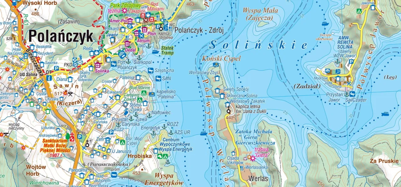 Mapa jezior podkarpacia, jezioro solińskie myczkowskie
