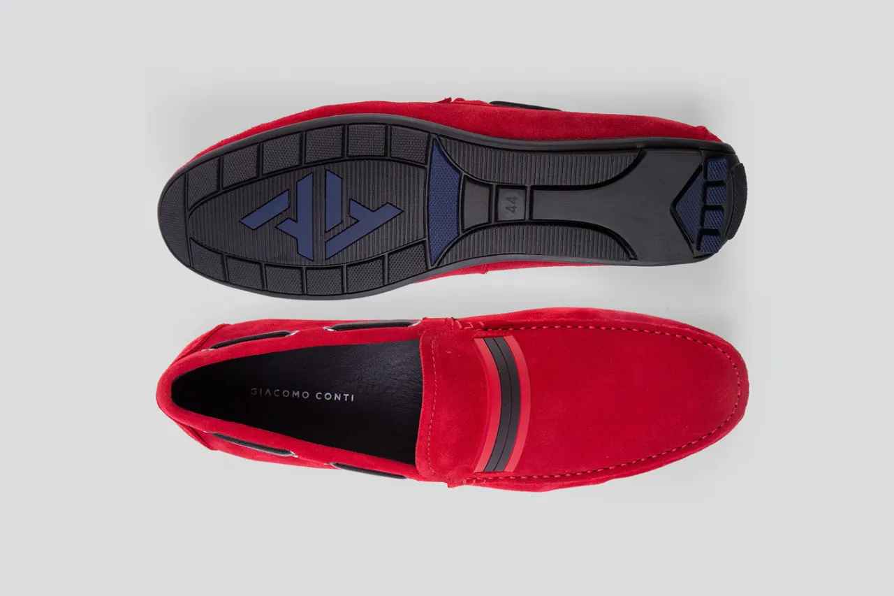 męskie czerwone buty jesień zima stylizacje