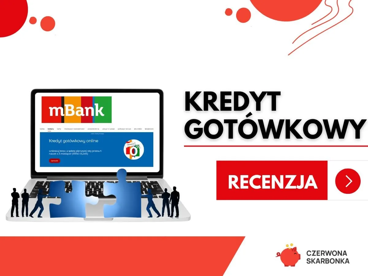 Kredyt got&oacute;wkowy mBank: sprawdź, ile trwa decyzja kredytowa. Laptop z ofertą, ludzie i puzzle symbolizujące proces.