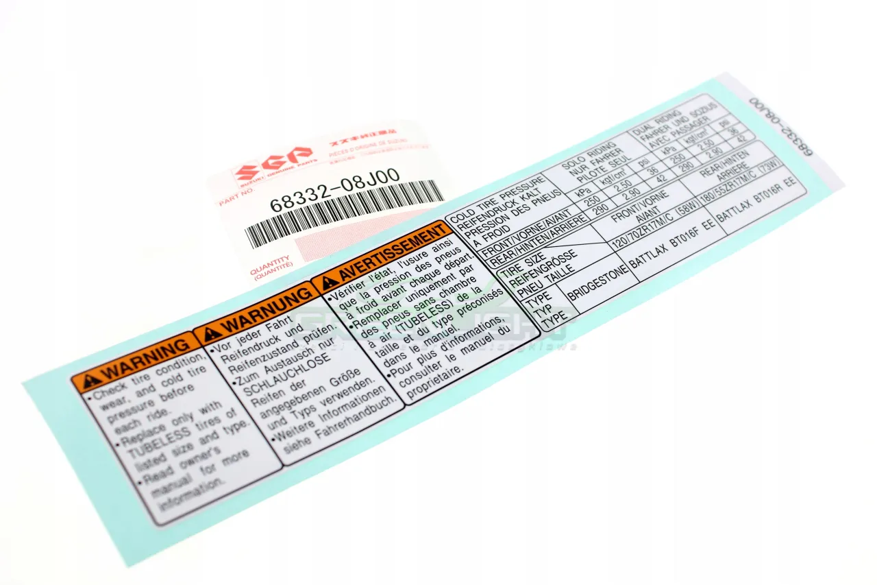 naklejka ciśnienie opon motocykl wahacz