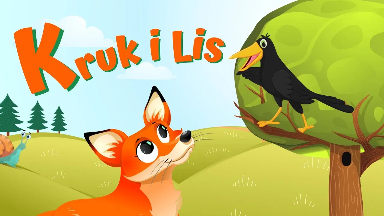 kruk i lis bajka ilustracja