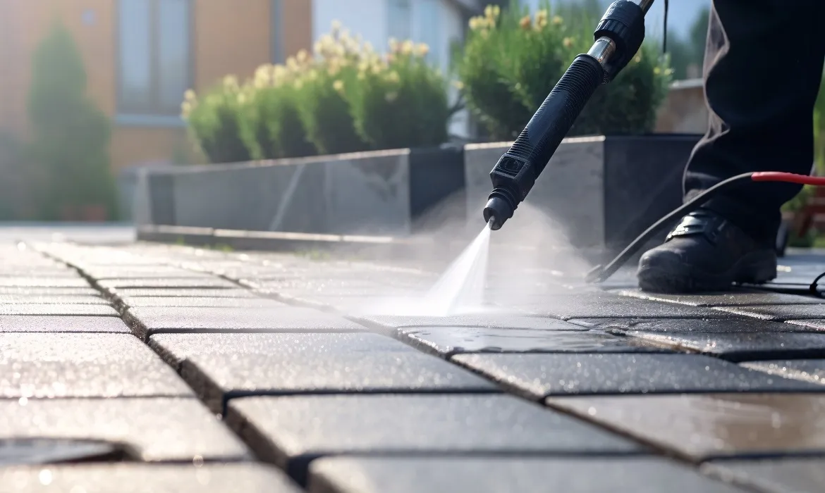 Zdjęcie Skuteczne sposoby na wyczyszczenie kostki brukowej z cementu bez uszkodzeń