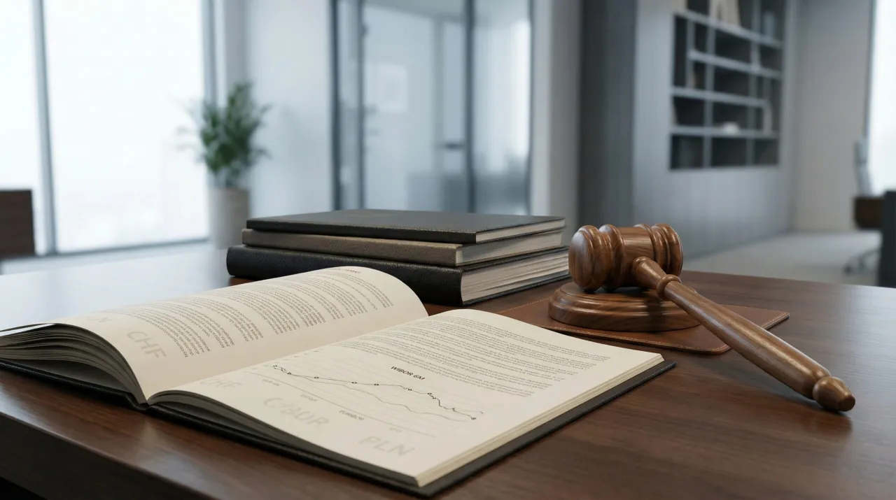 Młotek sędziowski i księgi na biurku. Czy za niespłacone chwilówki można iść do więzienia? Prawo i finanse.