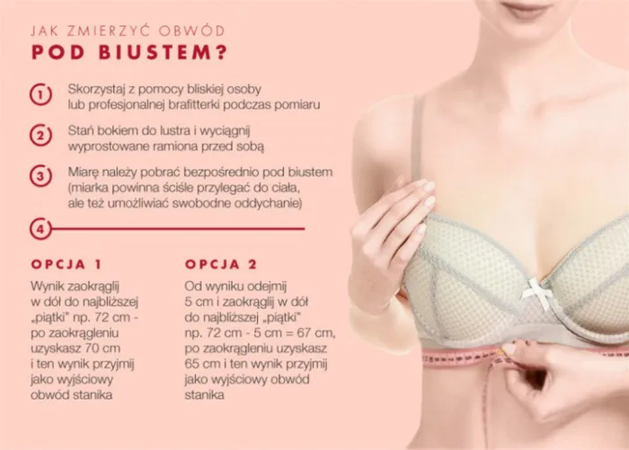 kobieta mierząca obw&oacute;d pod biustem miarą krawiecką