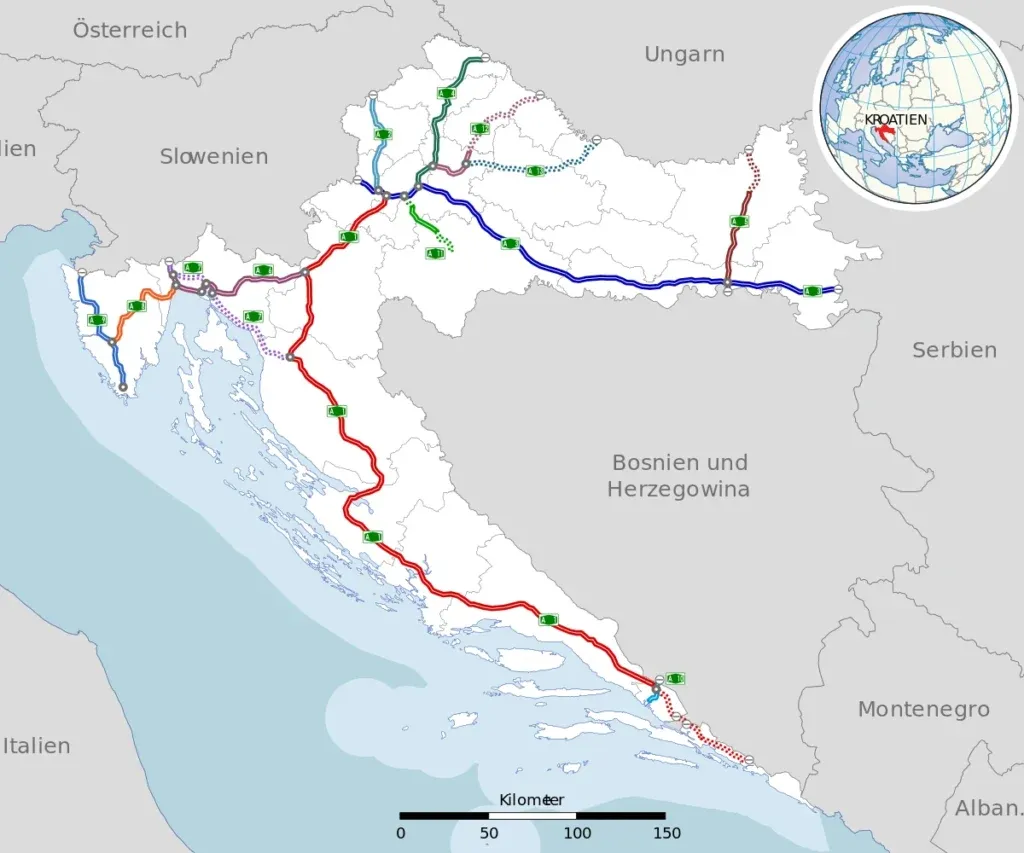 Mapa autostrad Chorwacja koszty przykłady