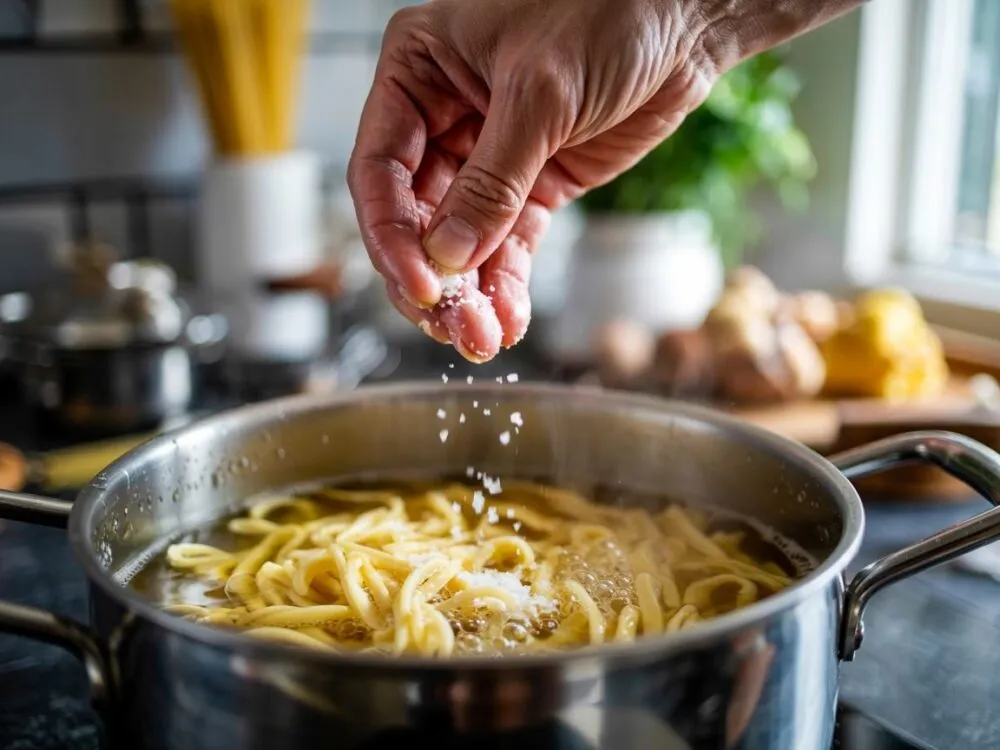 gotowanie makaronu z solą w garnku