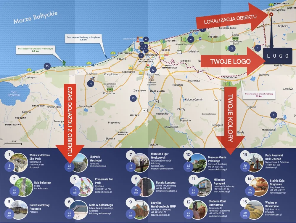 mapa Ustronie Morskie atrakcje gastronomiczne
