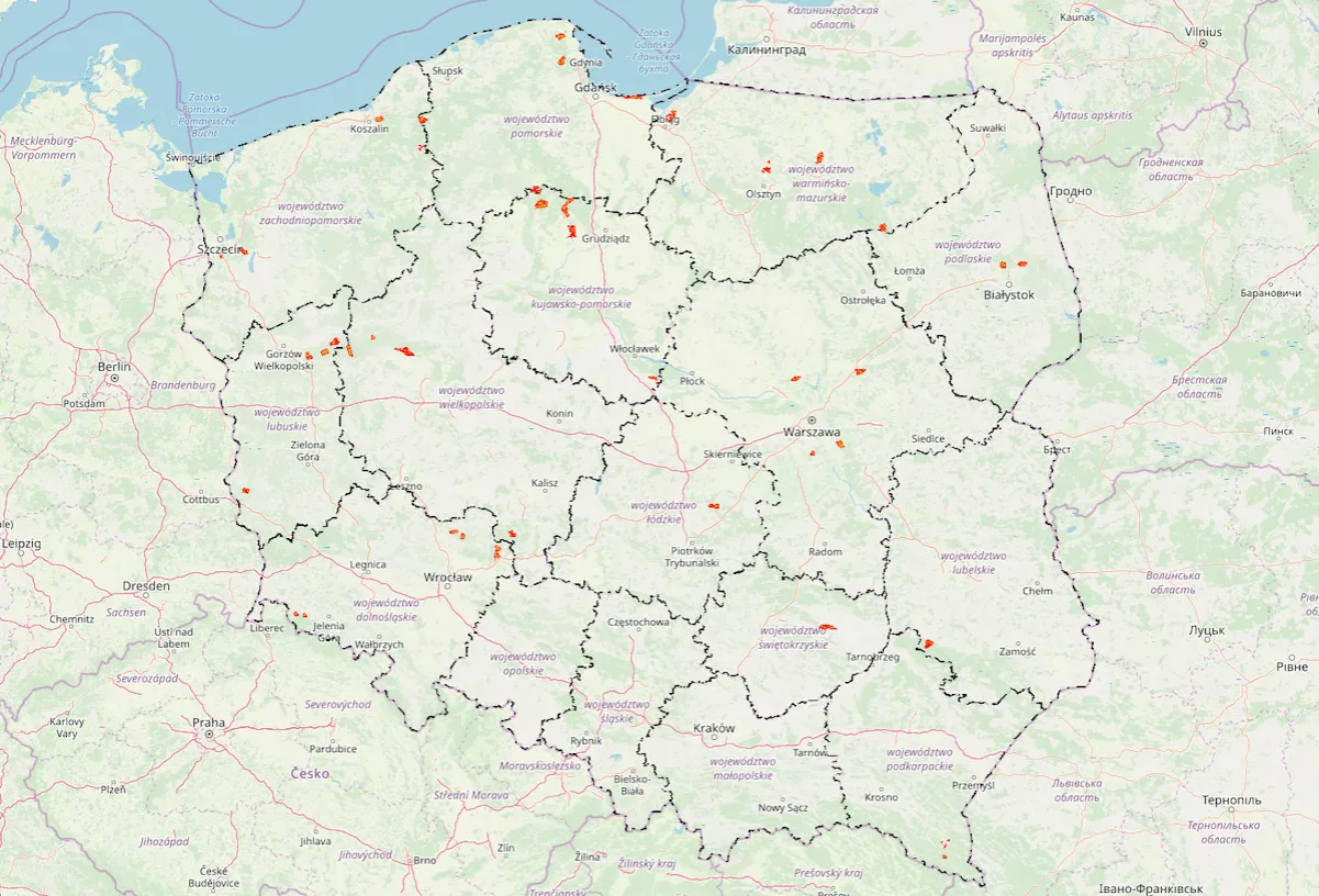 Mapa zakazu palenia ogniska w lesie