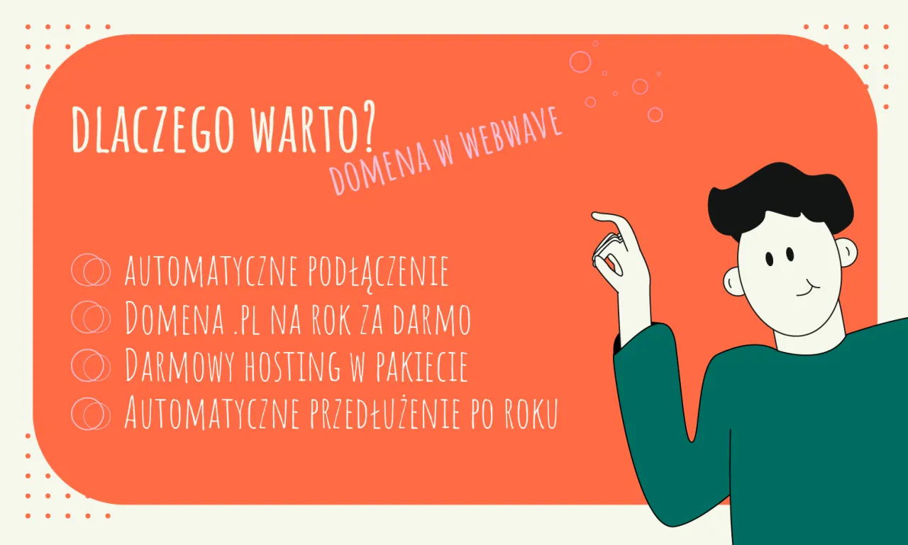 Dlaczego warto? Domena .pl na rok za darmo, hosting w pakiecie, automatyczne podłączenie i przedłużenie.