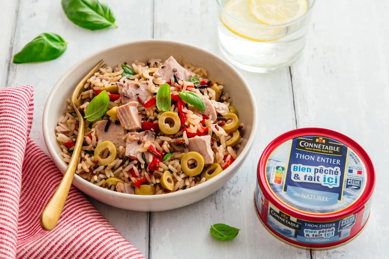 Salade de riz au thon maïs poivrons