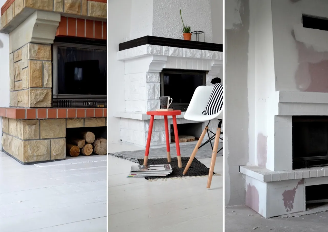 malowany kominek z piaskowca