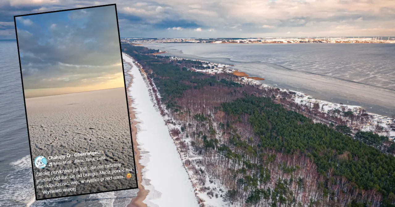 zamarznięta zatoka pucka l&oacute;d na bałtyku polska