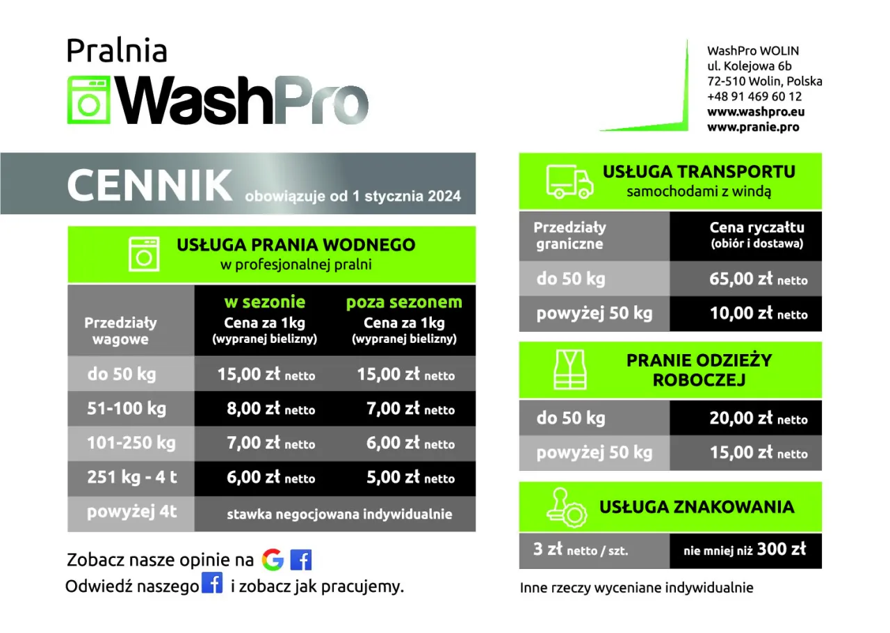 Cennik prania pościeli w pralni