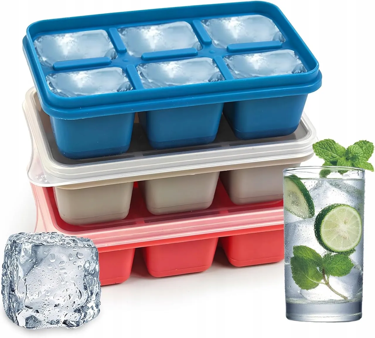 różne foremki do lodu silikonowe plastikowe metalowe woreczki