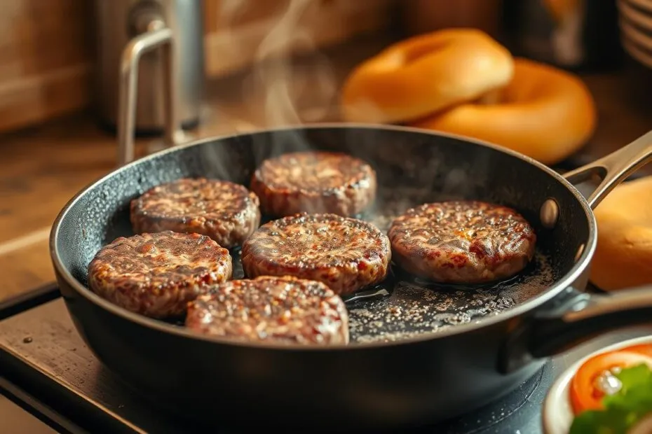 smażenie burgera patelnia żeliwna