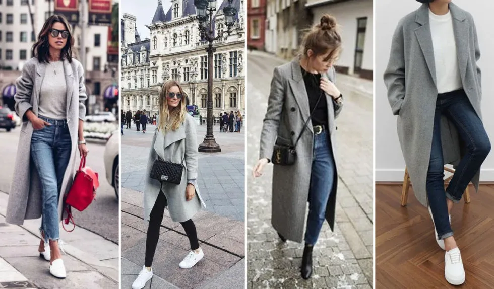 Gwiazdy szary płaszcz eleganckie stylizacje