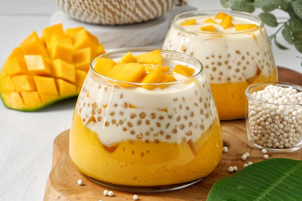 Pudding z tapioki z mango i mlekiem kokosowym