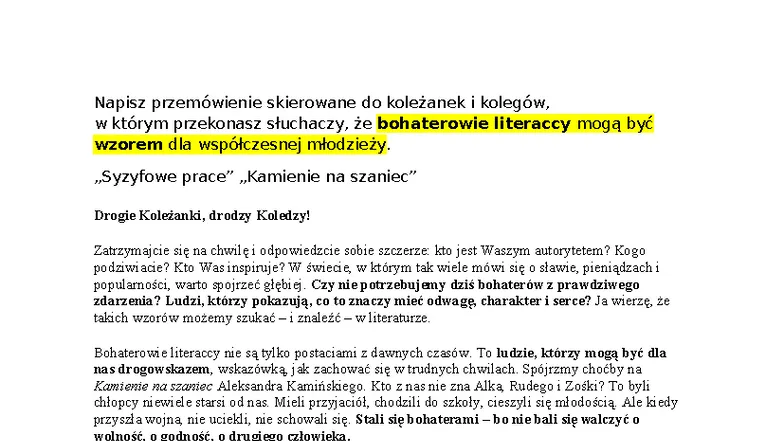 bohaterowie literaccy inspirujący do działania
