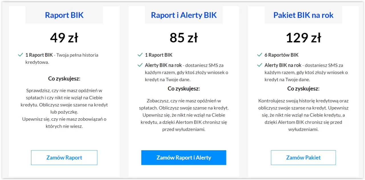 Porównanie raport BIK darmowy płatny