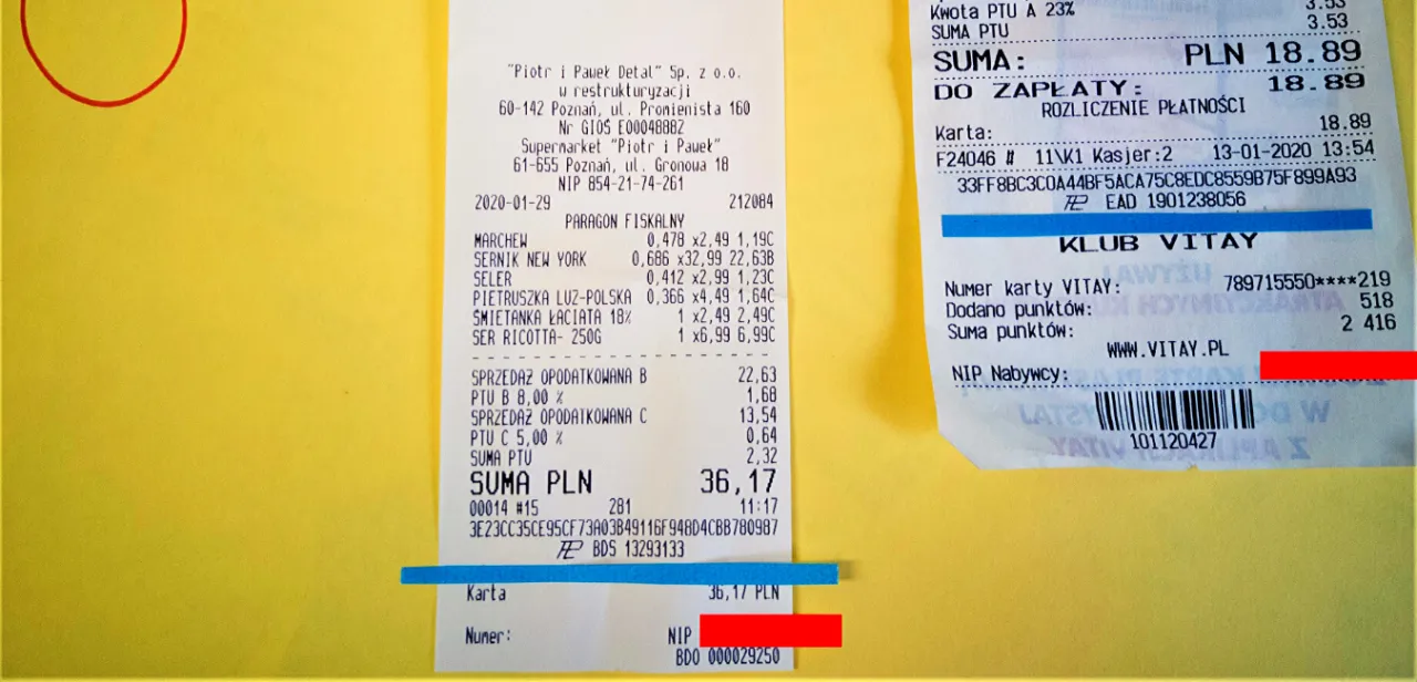 przykładowy paragon z NIP jako faktura uproszczona