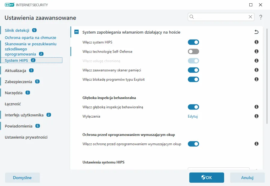 Funkcje pakietów Internet Security ikony