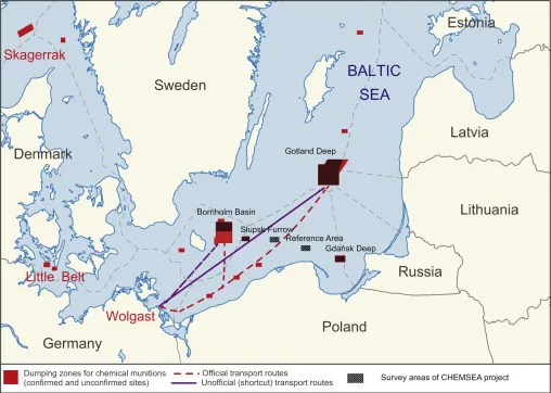 Mapa zatopionej broni chemicznej Bałtyk