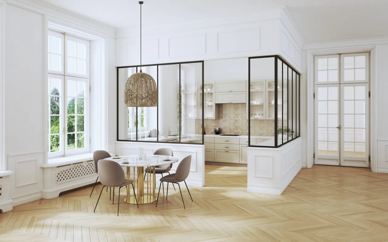 nowoczesne oddzielenie kuchni od salonu