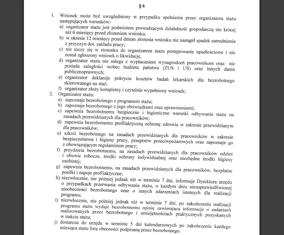 prawa stażysty urząd pracy